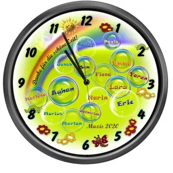 Abschiedsuhr mit Wunschmotiv und Wunschtext (ohne Gruppenfoto)